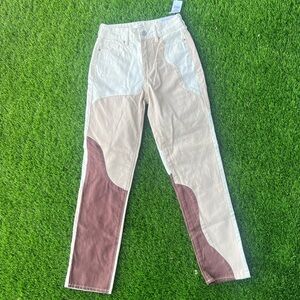 PacSun Tan & Brown Panel Mom Jeans